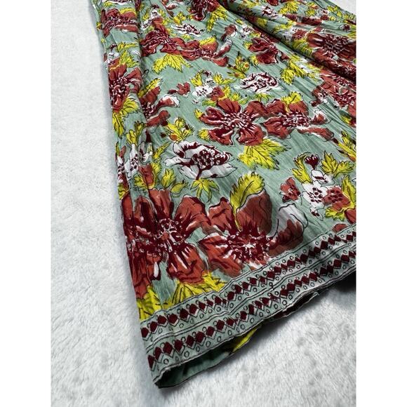 Paisley & Pomegranate Nila Rubia Hand-Block Floral Maxi Wrap Dress Teal LG - Picture 3 of 8